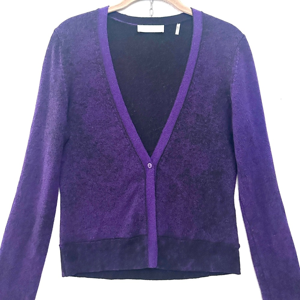 Christopher Fischer M Cashmere Single Button Knit Cardigan Sweater Purple Luxury